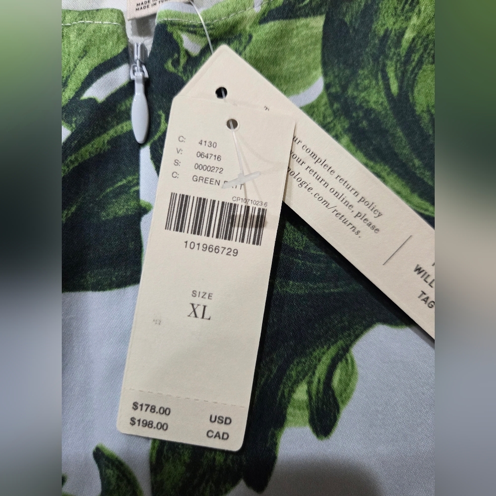 NWT Anthropologie SZ XL Green and White Botanical Midi Dress PRICE FIRM - Picture 8 of 10